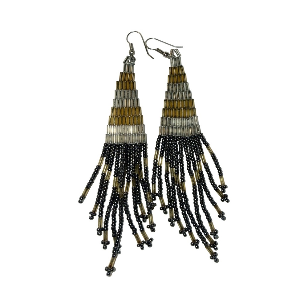 Navajo Made Seed Bead 3 Tone Earrings